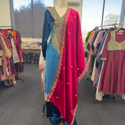 Royal Peacock Velvet Suit - Punjabi Threads product image 1