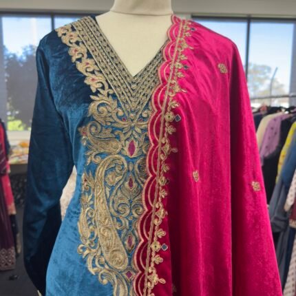 Royal Peacock Velvet Suit - Punjabi Threads product image 2