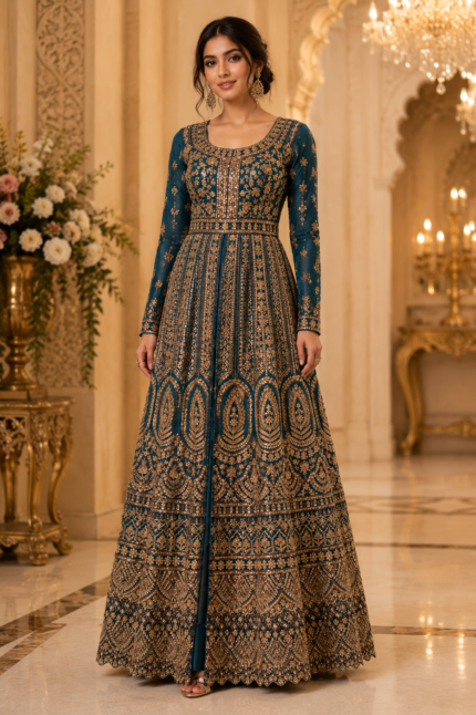 Royal Teal Bridal Anarkali - Punjabi Threads product image 2