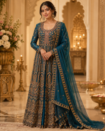 Royal Teal Bridal Anarkali - Punjabi Threads product image 6