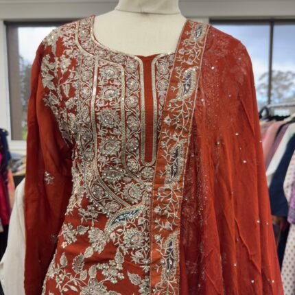 Rust Floral Embroidered Sharara Suit - Punjabi Threads product image 2