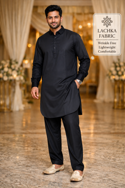 Black Lachka Kurta Pajama - Punjabi Threads product image 2