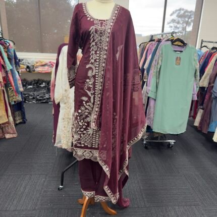 Burgundy Peacock Palazzo Suit - Punjabi Threads product image 1