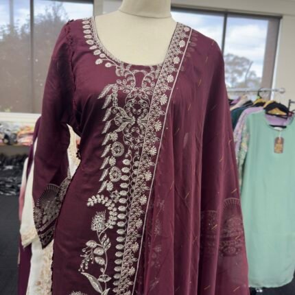 Burgundy Peacock Palazzo Suit - Punjabi Threads product image 2