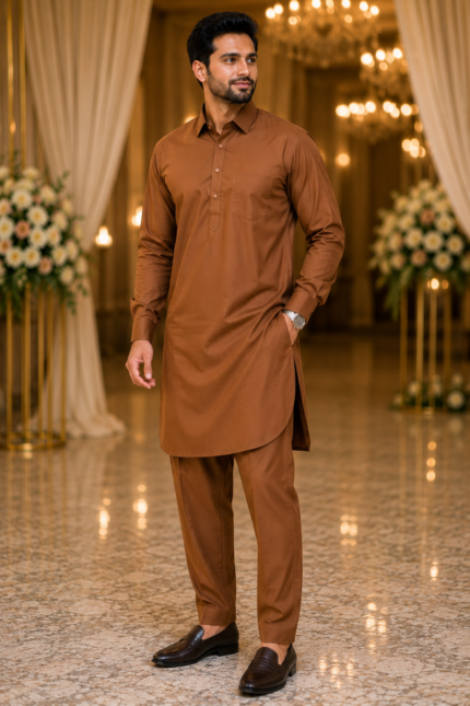 Copper Classic Men’s Kurta Pajama Set – Pant Style - Punjabi Threads product image 1