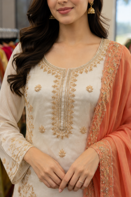 Ivory Peach Sharara Suit - Punjabi Threads product image 2