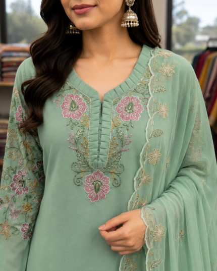 Mint Noor Embroidered Georgette Suit - Punjabi Threads product image 2