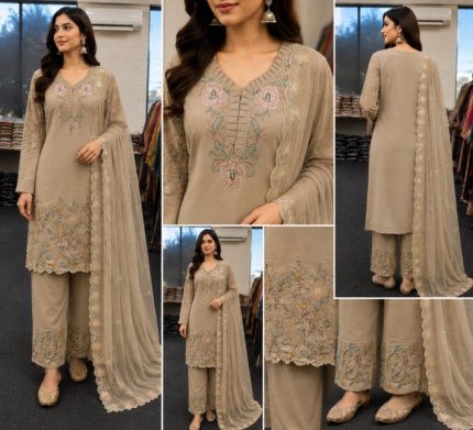 Noor Beige Embroidered Georgette Suit - Punjabi Threads product image 1