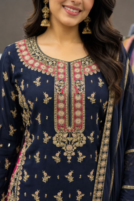 Noor-e-Meher Navy Embroidered Gharara Suit - Punjabi Threads product image 1
