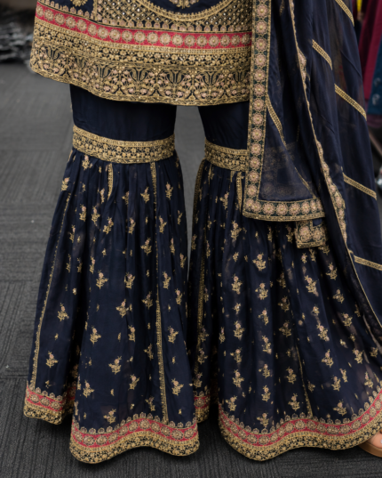 Noor-e-Meher Navy Embroidered Gharara Suit - Punjabi Threads product image 2