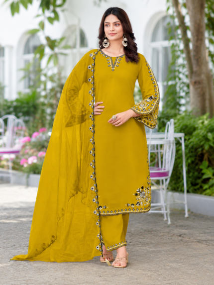 Noor Mustard Embroidered Suit Set - Punjabi Threads product image 1