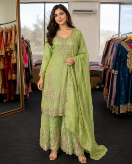Pistachio Noor Embroidered Sharara Suit - Punjabi Threads product image 1