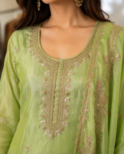 Pistachio Noor Embroidered Sharara Suit - Punjabi Threads product image 2