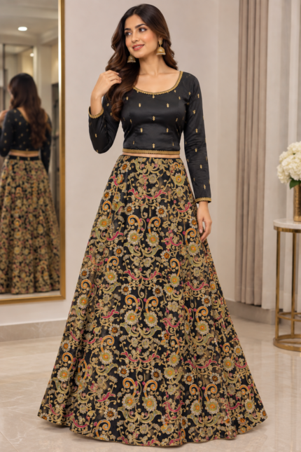 Black Noor Multicolour Embroidered Lehenga Set - Punjabi Threads product image 1