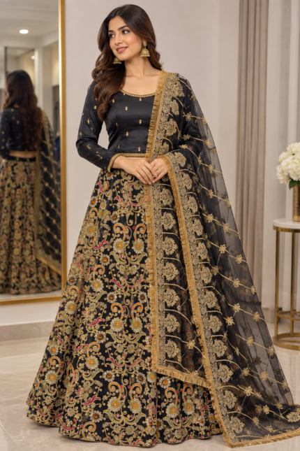 Black Noor Multicolour Embroidered Lehenga Set - Punjabi Threads product image 2