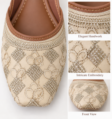 Champagne Gold Embroidered Punjabi Jutti - Punjabi Threads product image 2