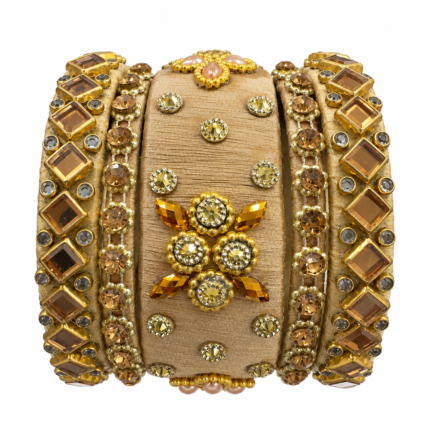 Champagne Gold Kundan Bridal Bangle Set - Punjabi Threads product image 1