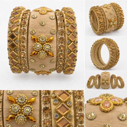 Champagne Gold Kundan Bridal Bangle Set - Punjabi Threads product image 2