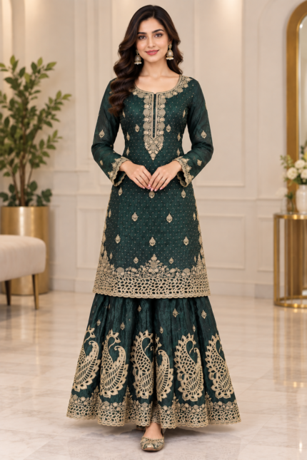 Emerald Green Sharara Suit - Punjabi Threads product image 2