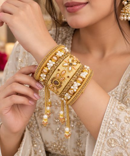 Gold Pearl Bridal Bangle Set - Punjabi Threads product image 2