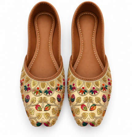 Golden Multicolour Embroidered Punjabi Jutti - Punjabi Threads product image 2