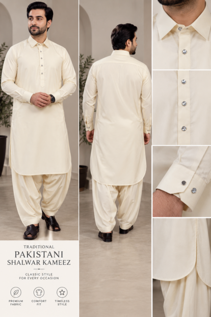 Ivory Elegance Pakistani Men’s Shalwar Kameez - Punjabi Threads product image 1