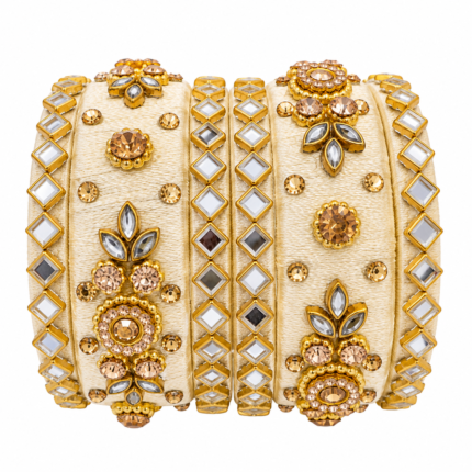 Ivory Gold Kundan Mirror Work Bridal Bangle Set - Punjabi Threads product image 2