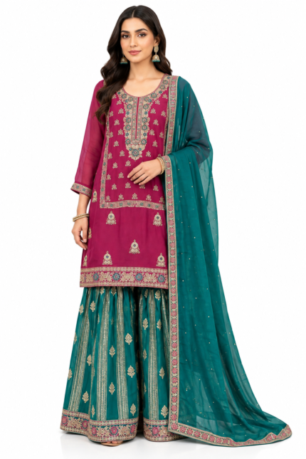 Magenta Teal Sharara Suit - Punjabi Threads product image 1