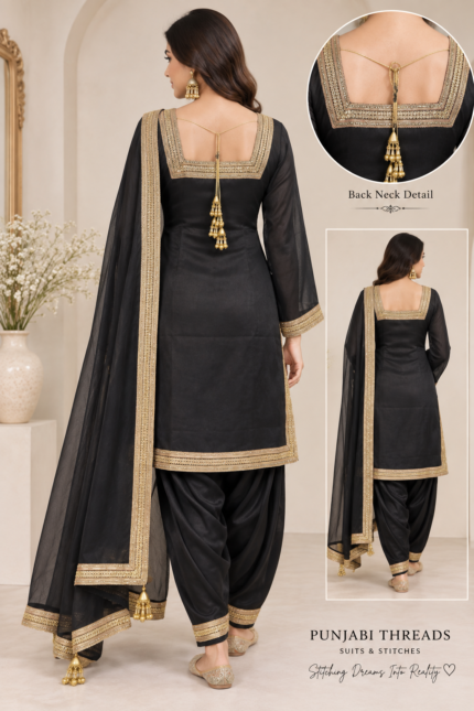 Midnight Black Royal Gold Embroidered Salwar Suit - Punjabi Threads product image 1