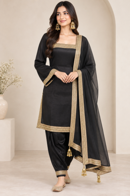 Midnight Black Royal Gold Embroidered Salwar Suit - Punjabi Threads product image 2