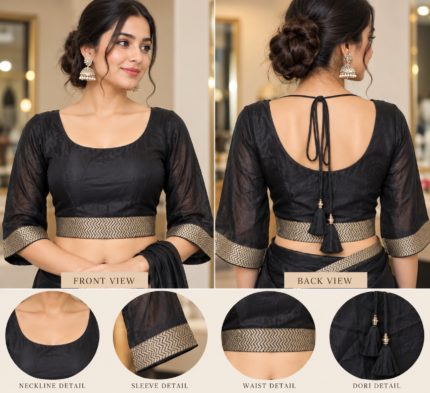 Midnight Elegance Black Gold Saree - Punjabi Threads product image 1