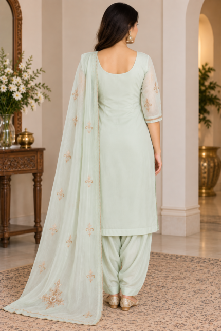 Mint Blossom Pure Viscose Organza Salwar Suit - Punjabi Threads product image 2