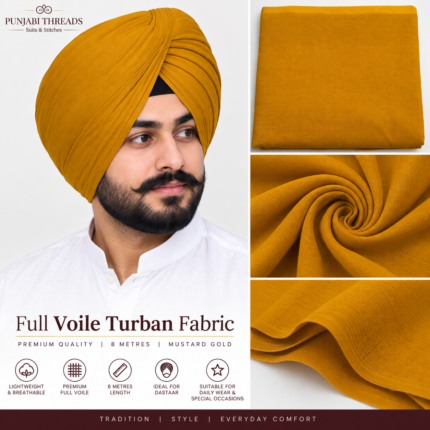 Mustard Gold Premium Full Voile Turban Fabric - Punjabi Threads product image 2