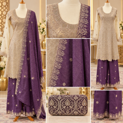 Noor-e-Zari Champagne Palazzo Suit - Punjabi Threads product image 1