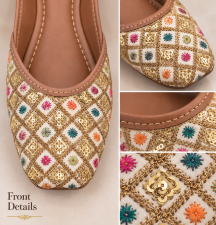 Noor Multicolour Gold Embroidered Punjabi Jutti - Punjabi Threads product image 2