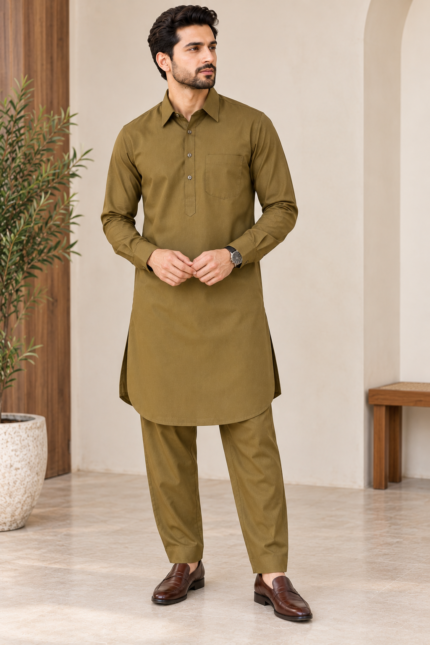 Olive Heritage Men's Kurta Pajama - Punjabi Threads product image 2