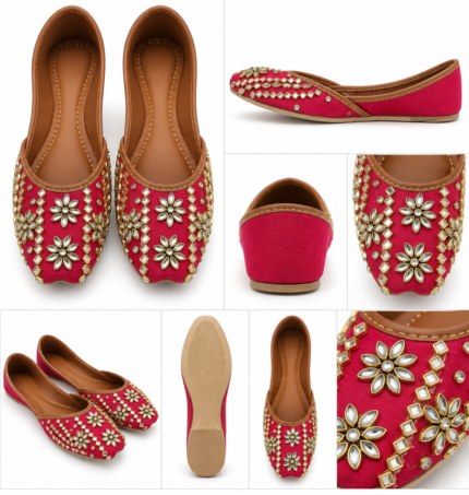Royal Fuchsia Kundan Floral Punjabi Jutti - Punjabi Threads product image 1
