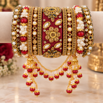 Royal Maroon Kundan Pearl Bridal Chooda - Punjabi Threads product image 1