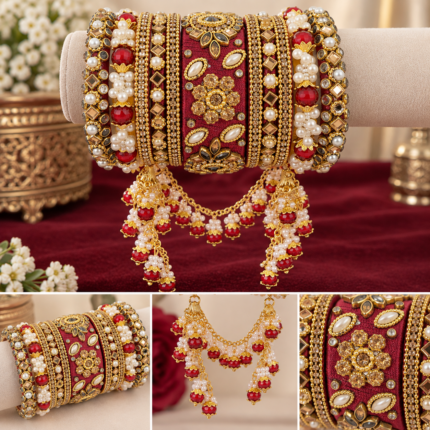 Royal Maroon Kundan Pearl Bridal Chooda - Punjabi Threads product image 2
