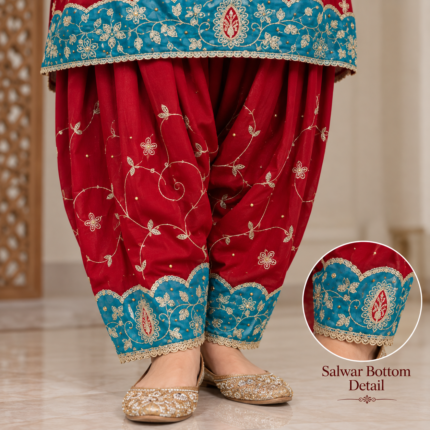 Royal Maroon & Teal Embroidered Punjabi Patiala Salwar Suit - Punjabi Threads product image 3