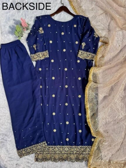 Royal Navy Blue Zari Embroidered Suit - Punjabi Threads product image 2