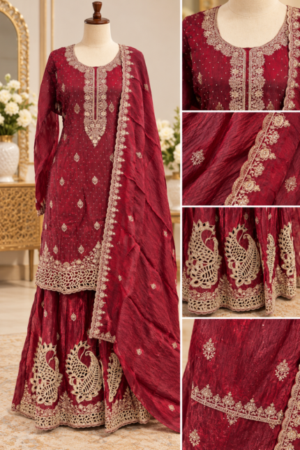 Royal Peacock Embroidered Gharara Suit Set - Punjabi Threads product image 1