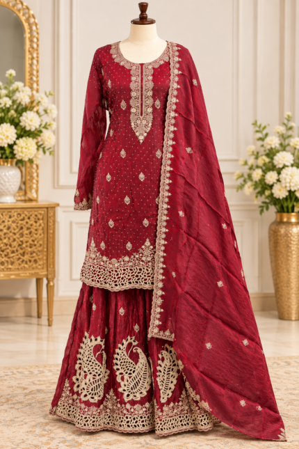 Royal Peacock Embroidered Gharara Suit Set - Punjabi Threads product image 2