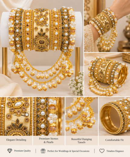 Royal Pearl & Kundan Bridal Bangle Set - Punjabi Threads product image 2