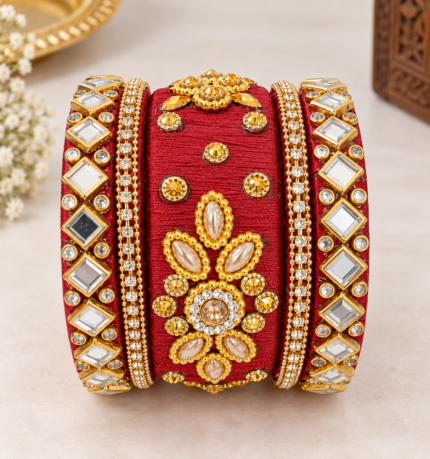 Royal Ruby Kundan Bridal Bangle Set - Punjabi Threads product image 1
