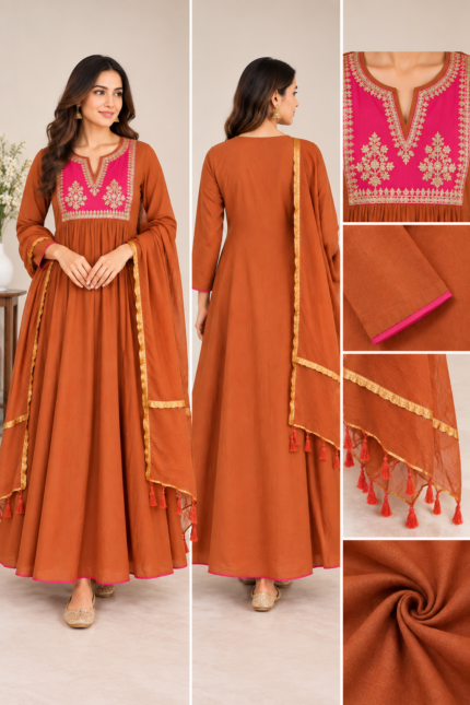 Rust Orange Anarkali Suit - Punjabi Threads product image 1