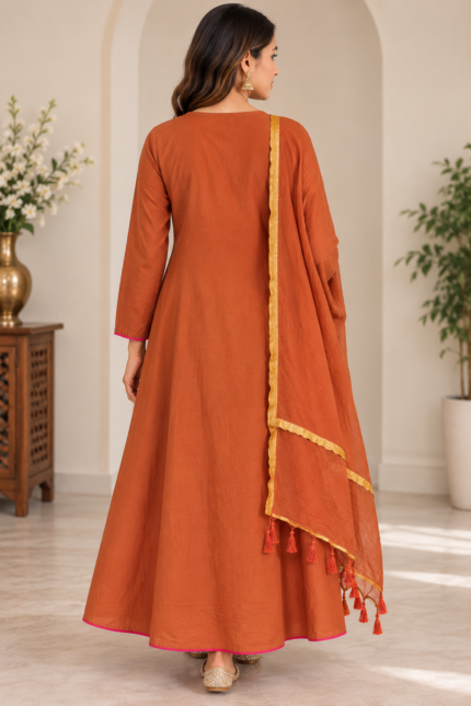 Rust Orange Anarkali Suit - Punjabi Threads product image 2