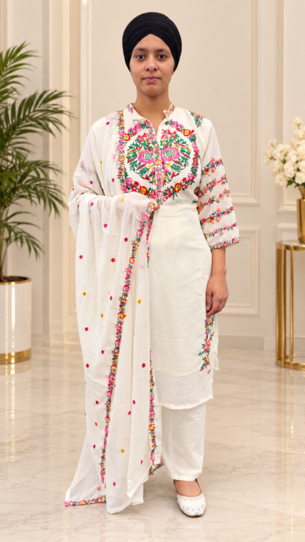 Ivory Bloom Multicolour Floral Embroidered Punjabi Suit Set - Punjabi Threads product image 1