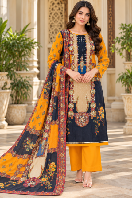 Meher Mustard Navy Pakistani Suit - Punjabi Threads product image 1