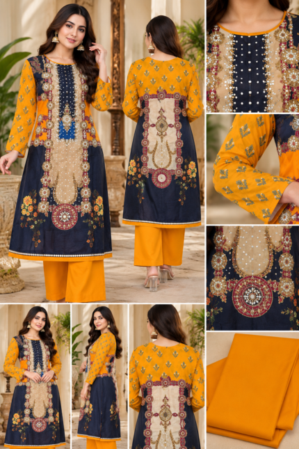 Meher Mustard Navy Pakistani Suit - Punjabi Threads product image 2